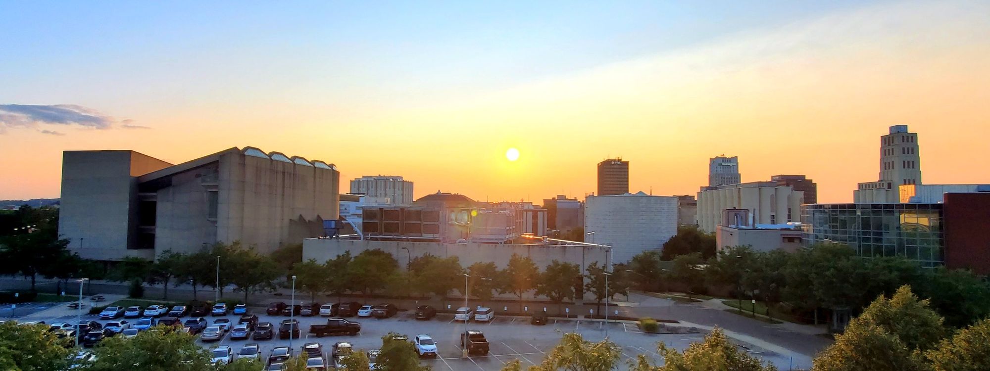 Akron skyline at sunset