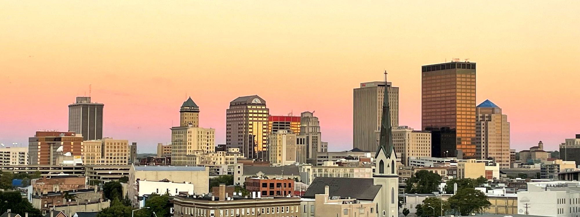 Dayton skyline at sunset