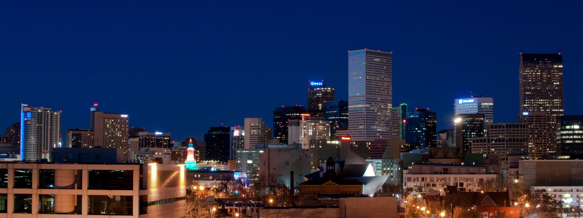 Denver skyline at blue hour