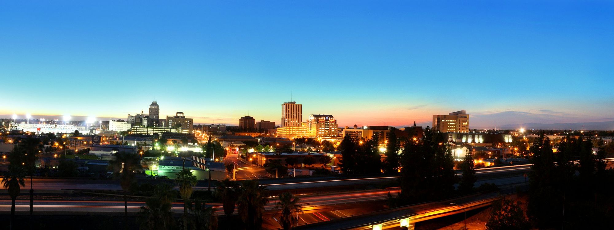 Downtown Fresno skyline at dusk