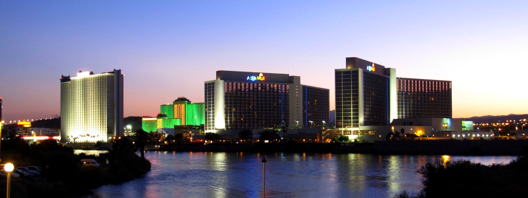 Laughlin resorts along the Colorado River at dusk