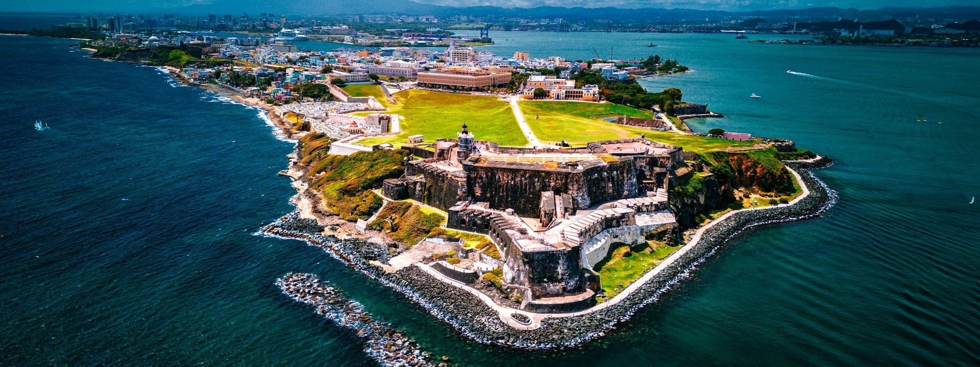 Aerial view of Castillo San Felipe del Morro and Old San Juan