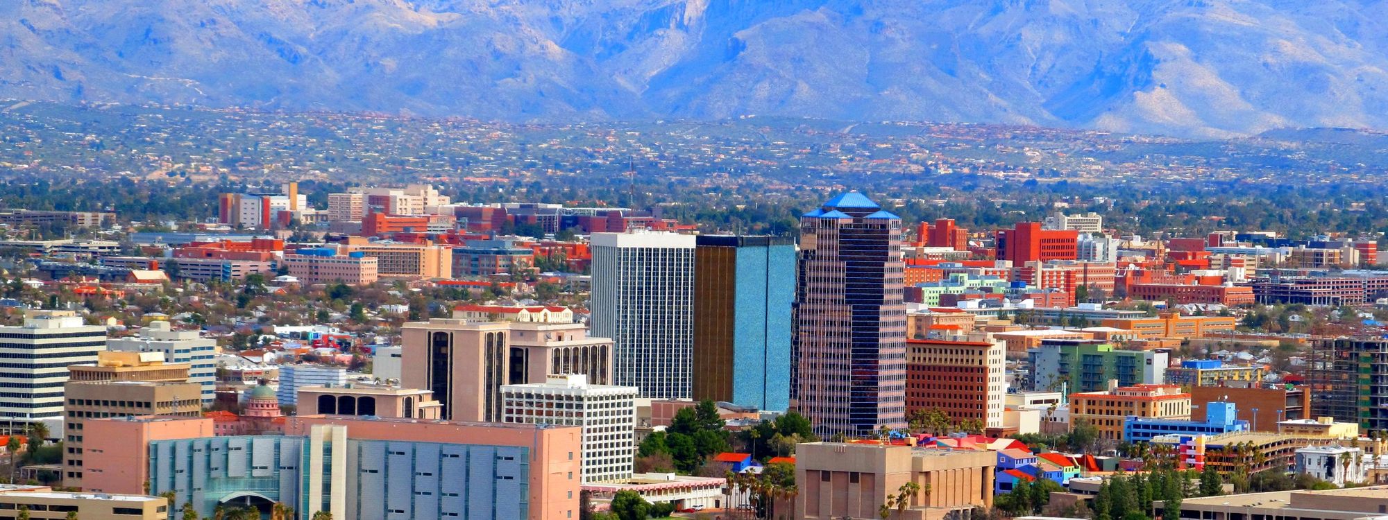 Downtown Tucson from Sentinel Peak, with the Santa Catalina Mountains behind